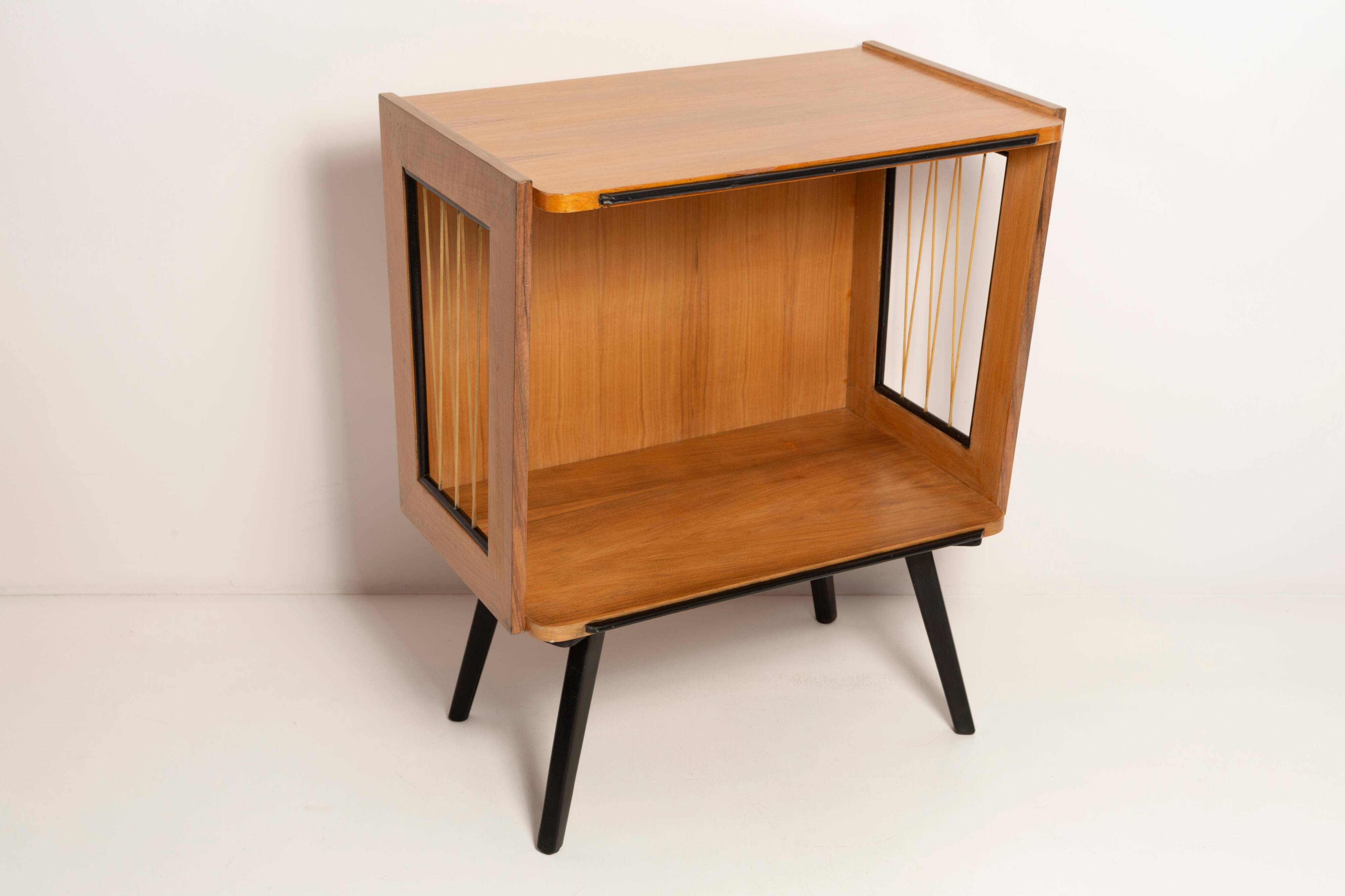Vintage side table for modern mid-century television, beech wood, Poland, 1960s.