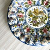 Large decorative dish hand painted with floral and bird motifs