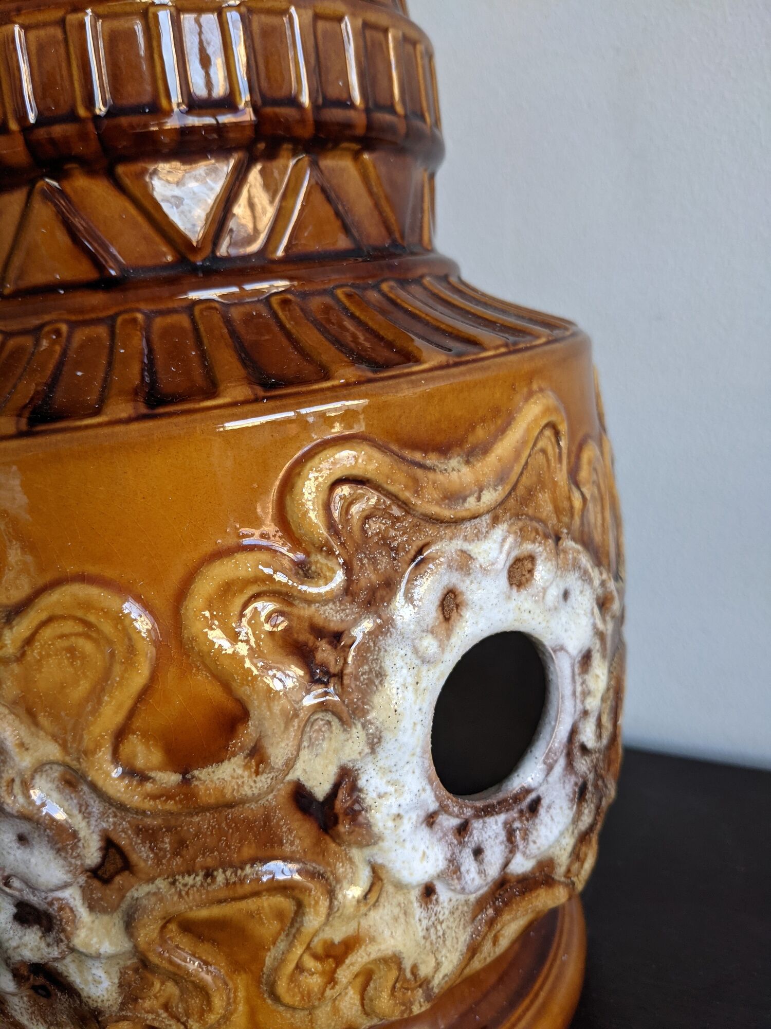 Vintage 70s ceramic floor lamp honey orange
