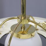 Art Deco brass chandelier with white glass, Czechoslovakia 1930s