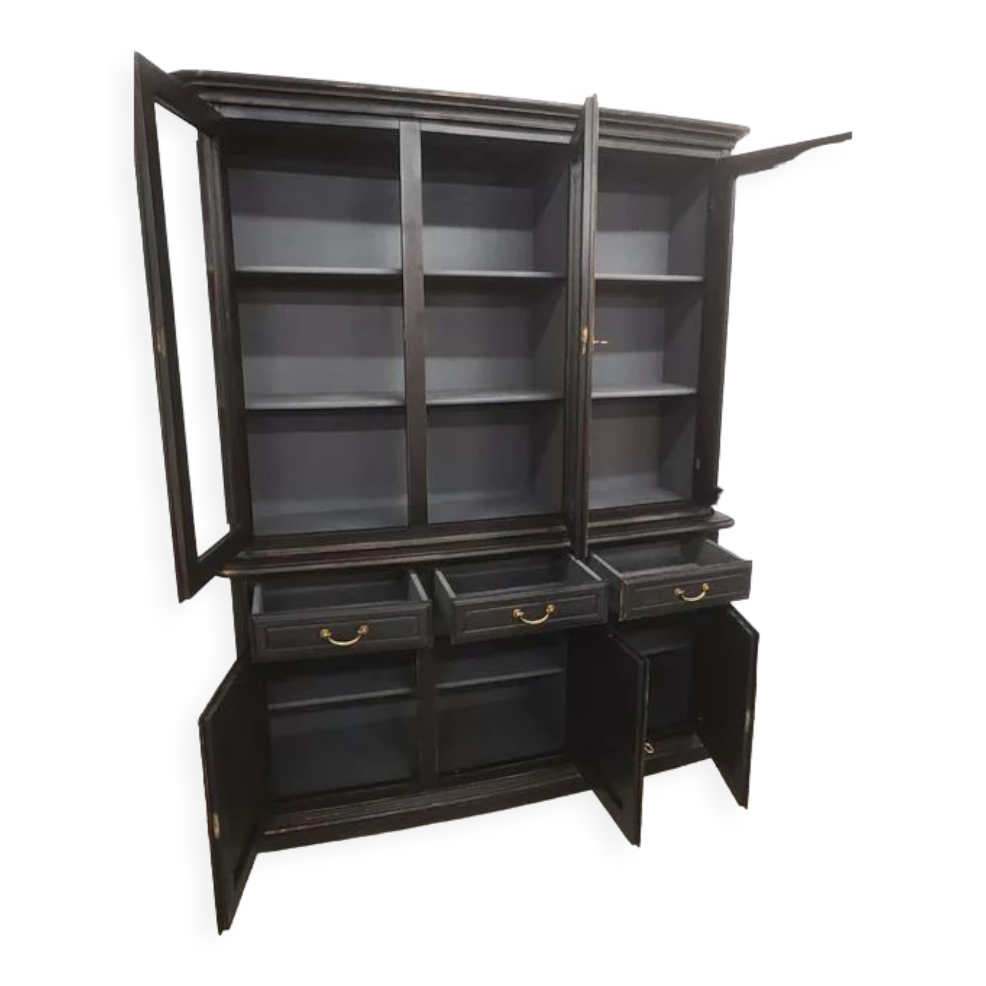 Vaisselier deux corps avec vitrine patine noire