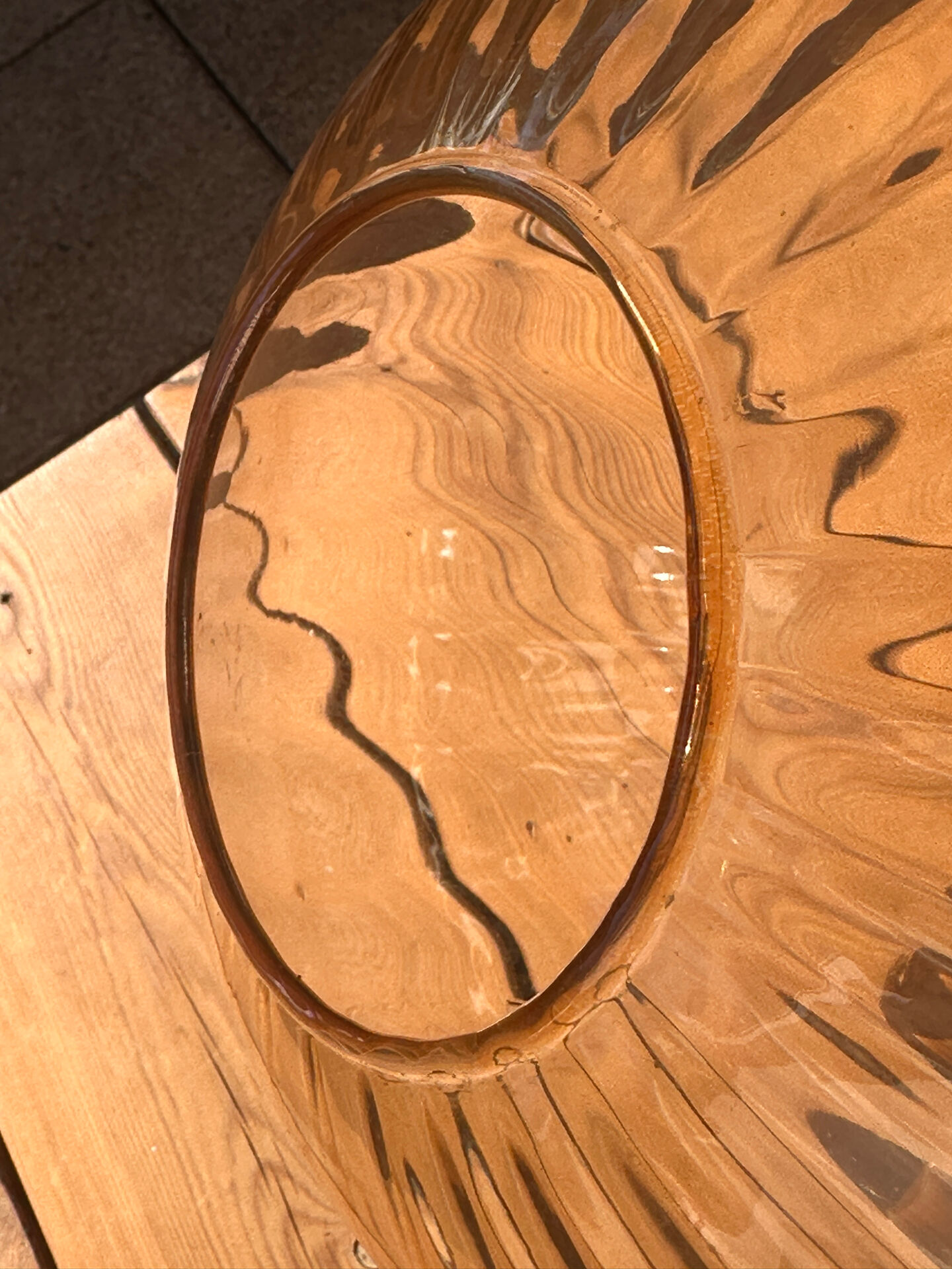 Suspension Boule en verre texturé ambré 29 cm