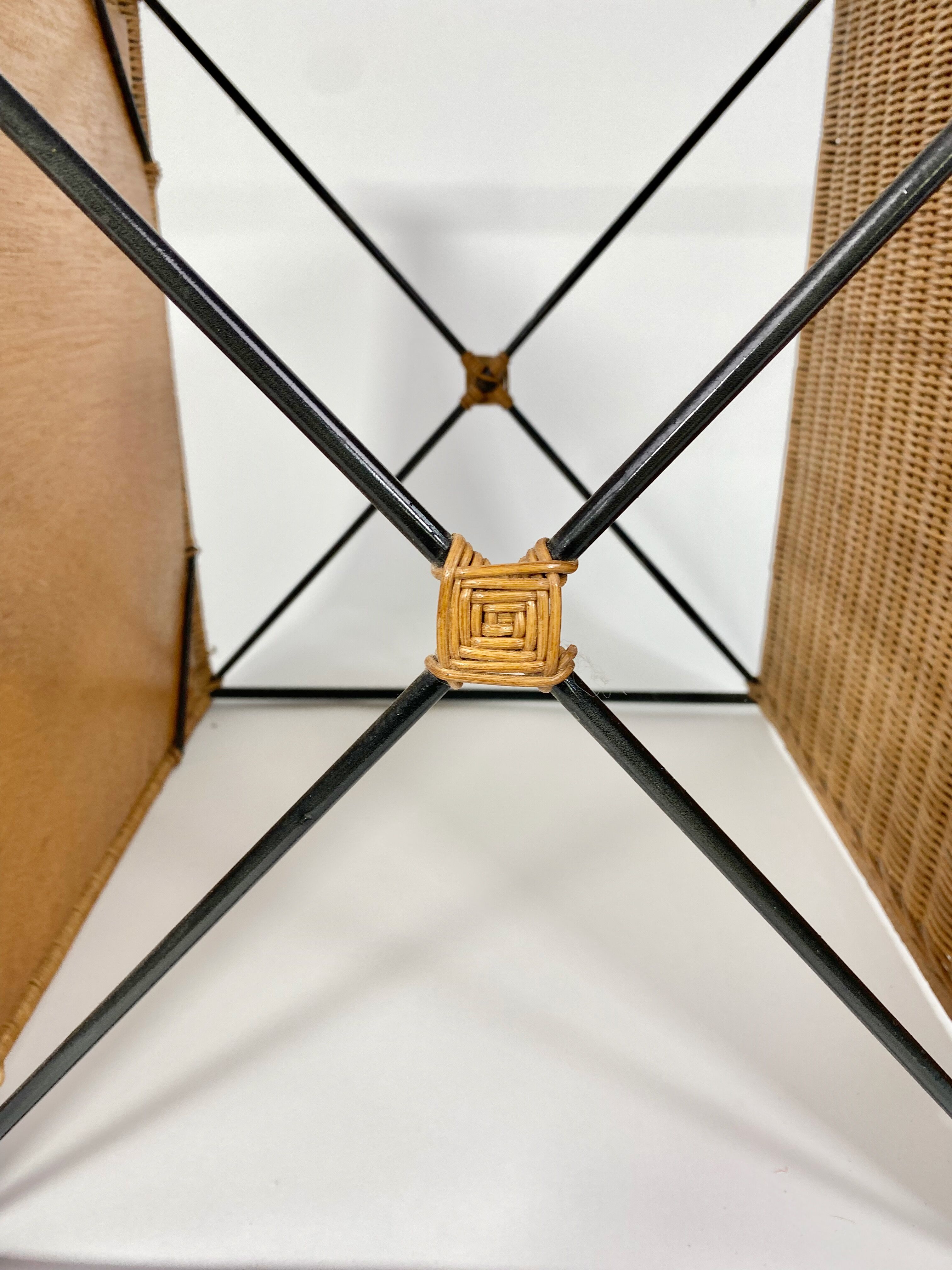 Wrought iron coffee table and braided wicker 50s-60s