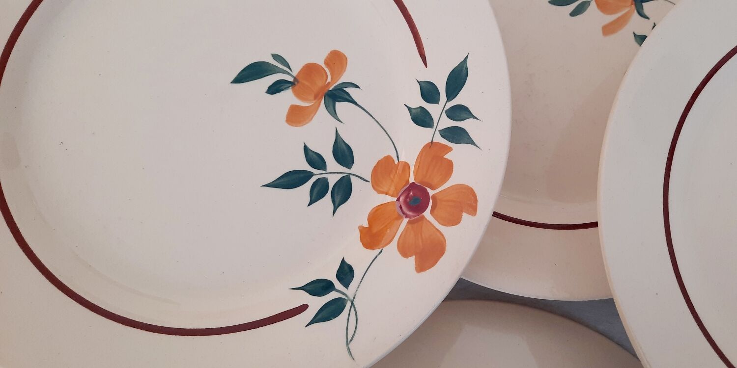 Flat earthenware plates Moulin des Loups Saint Amand Model Amélie Vintage
