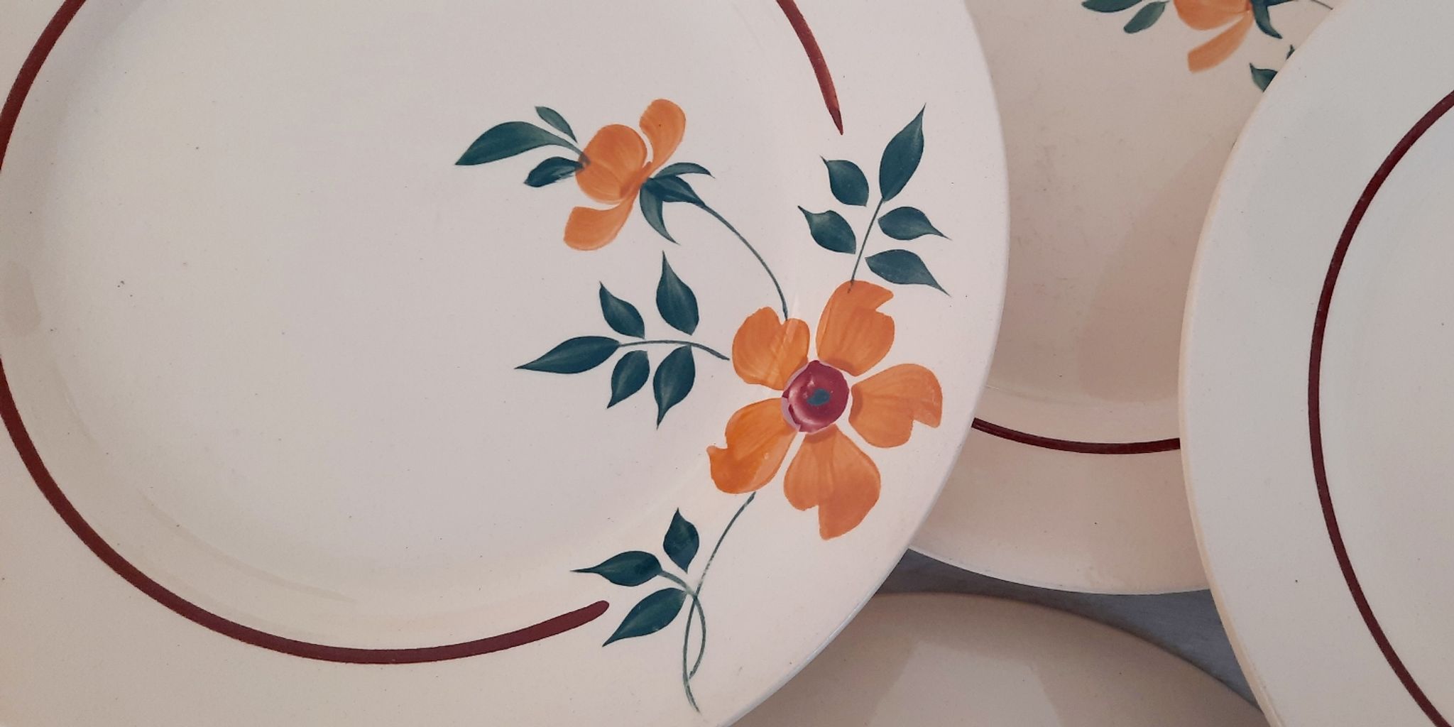 Flat earthenware plates Moulin des Loups Saint Amand Model Amélie Vintage