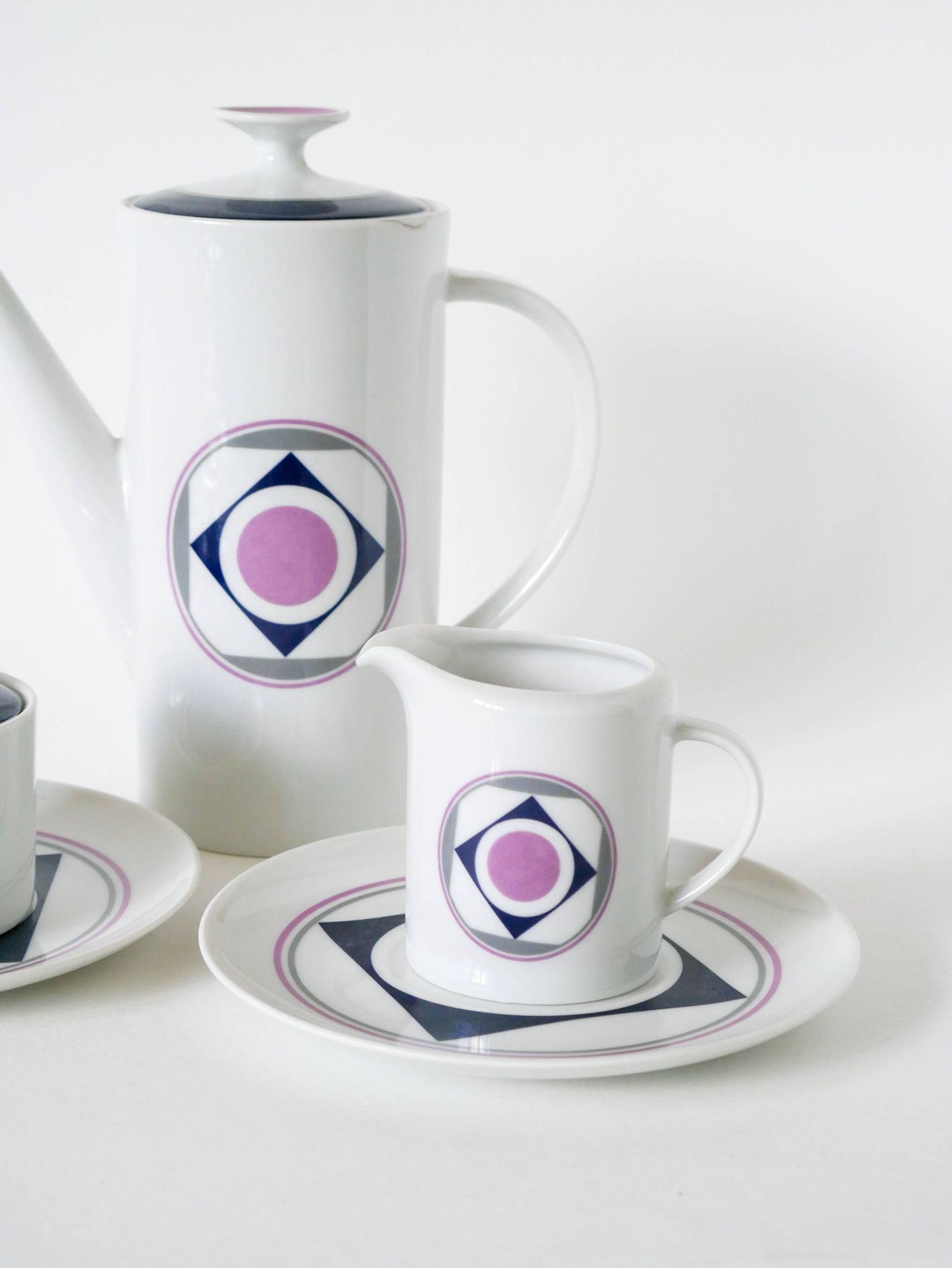 Set consisting of a teapot, sugar bowl and milk jug, Made in Germany, Colorful, Space Age, 1970