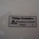 6 fine white porcelain dessert plates (signed Ph. Deshoulières) with festooned golden edges