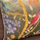 Chinoiserie Bird Cushion Cover, Cream Piped Silk Botanical Pillow