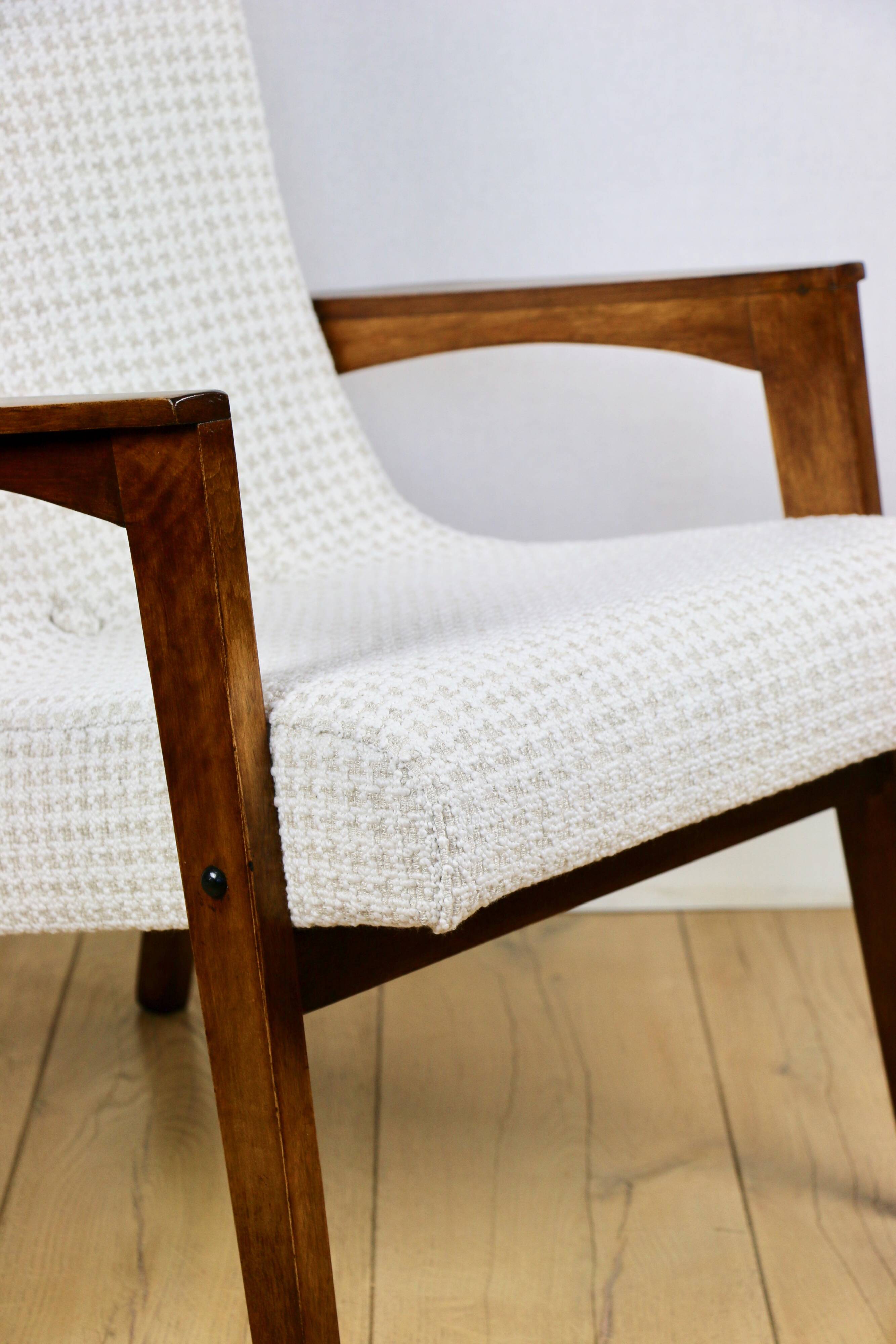 Vintage loft armchair herringbone natural fabric model from the 70s