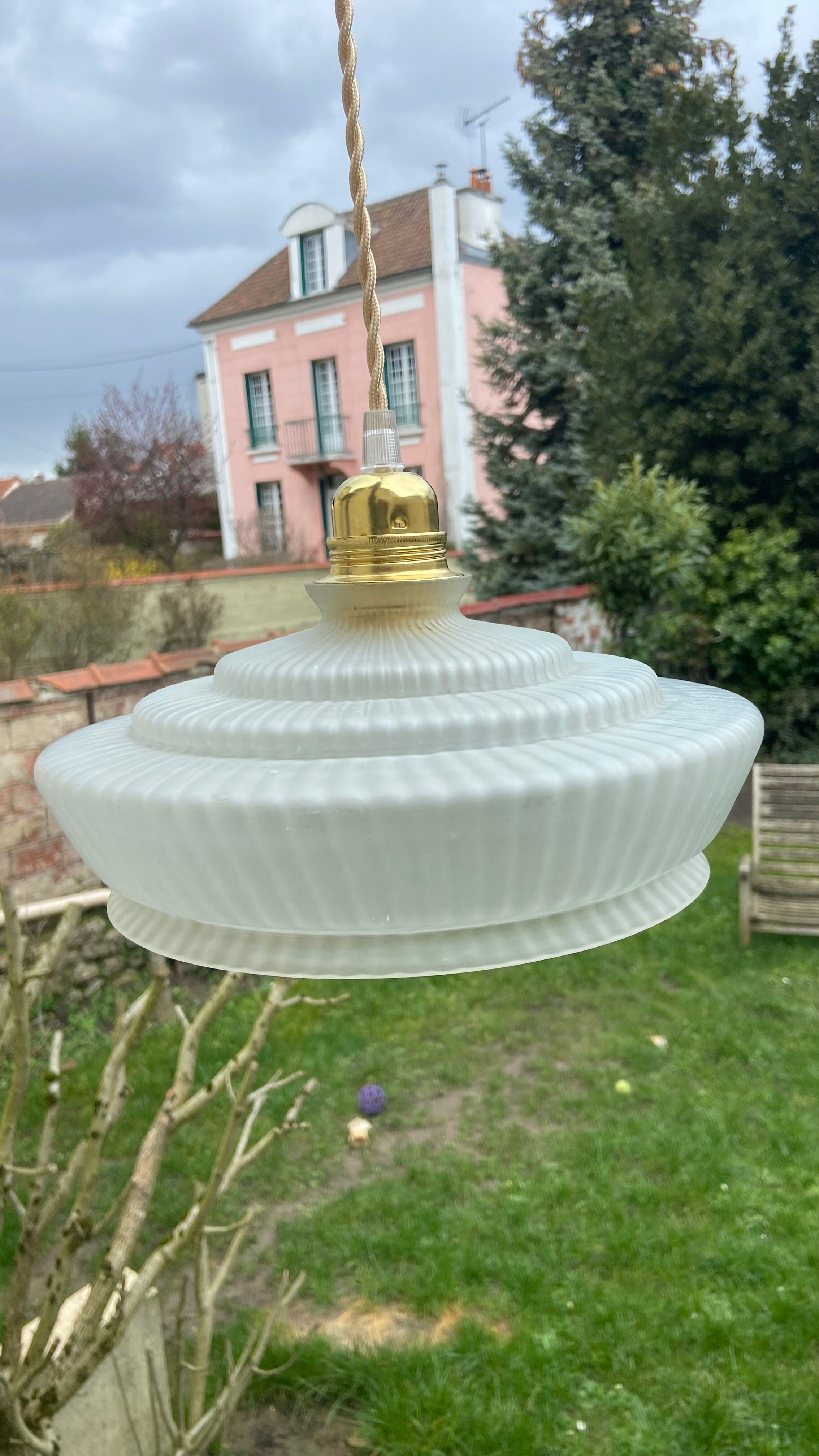 Vintage frosted glass pendant lamp