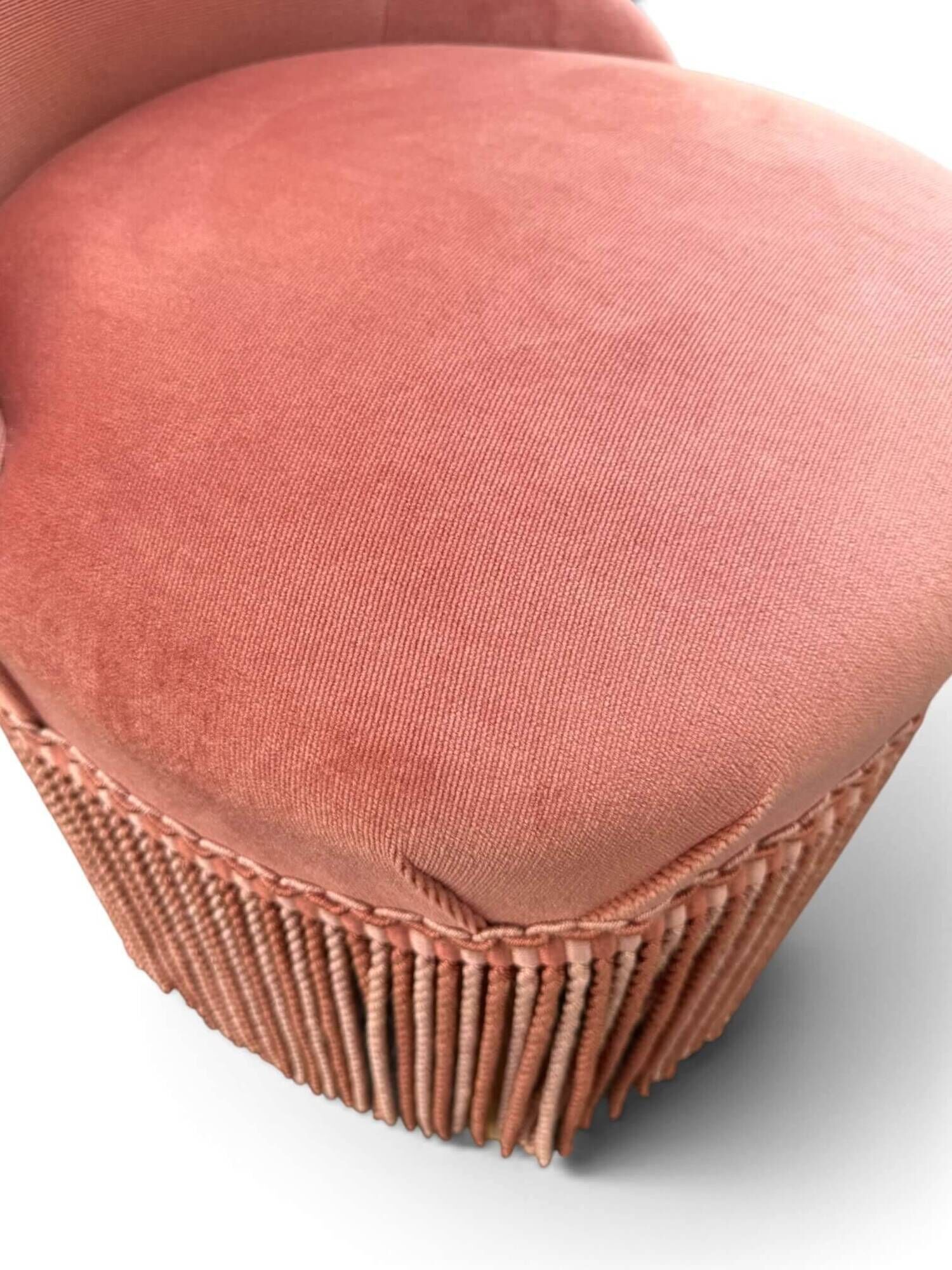 Vintage pink velvet fringed armchair