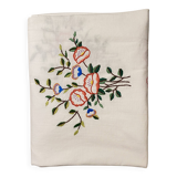 Antique hand embroidered oval tablecloth, floral pattern - 200x150 cm - cotton