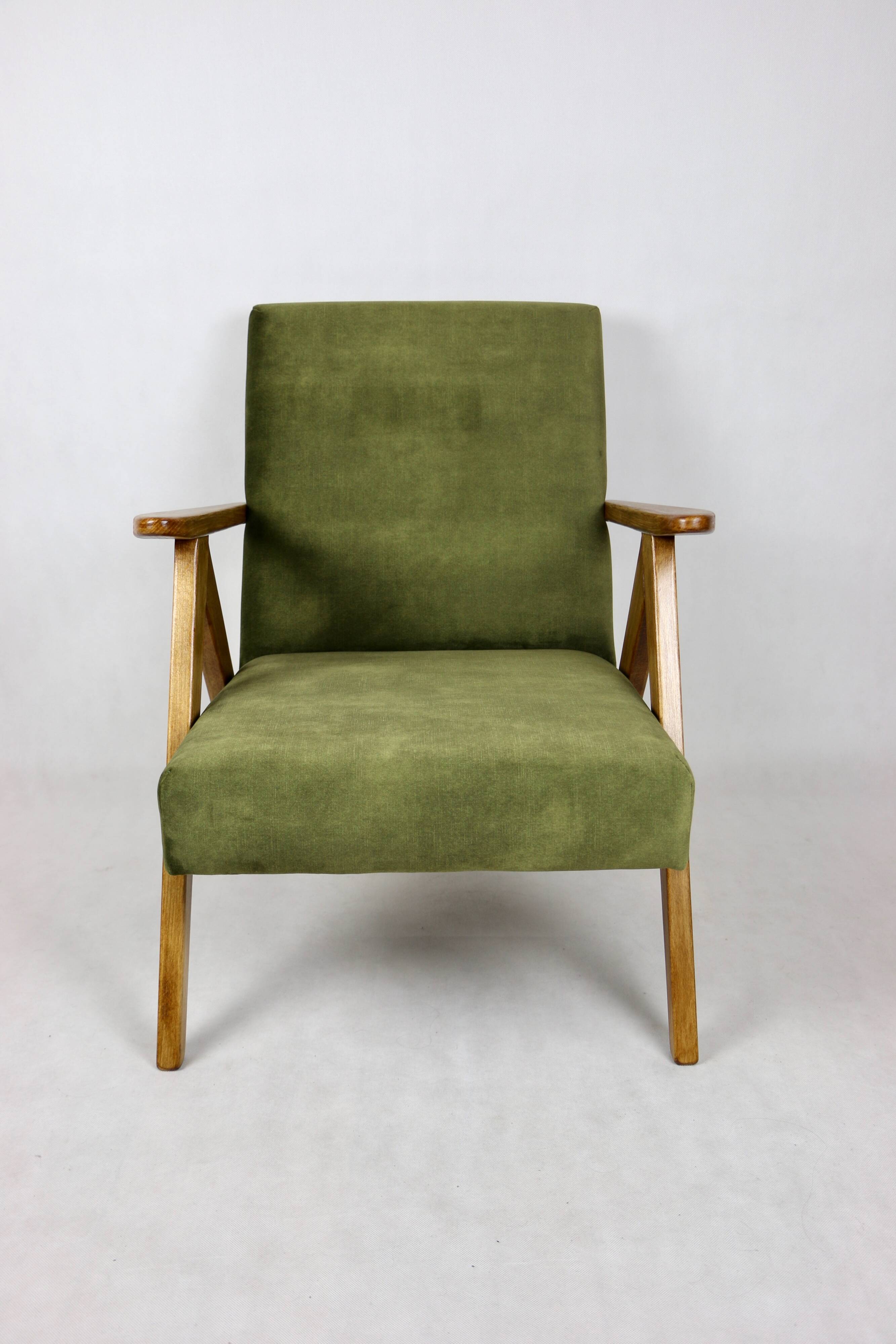 Fauteuil vintage vert olive modèle B-310, années 1970