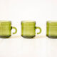 3 tasses à café vintage en verre vert