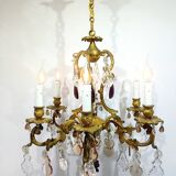 6-light bronze and crystal chandelier