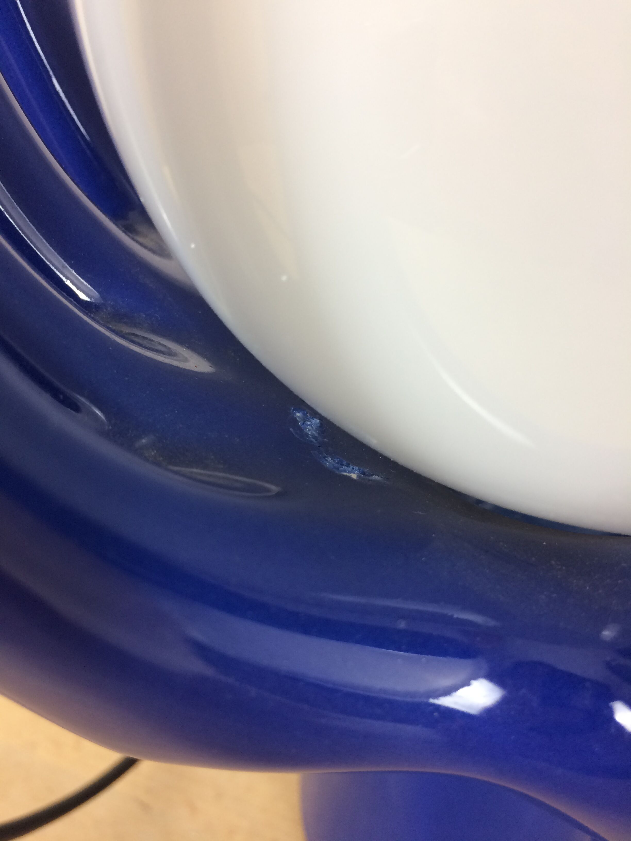 Blue ceramic hand lamp 70s and globe opaline