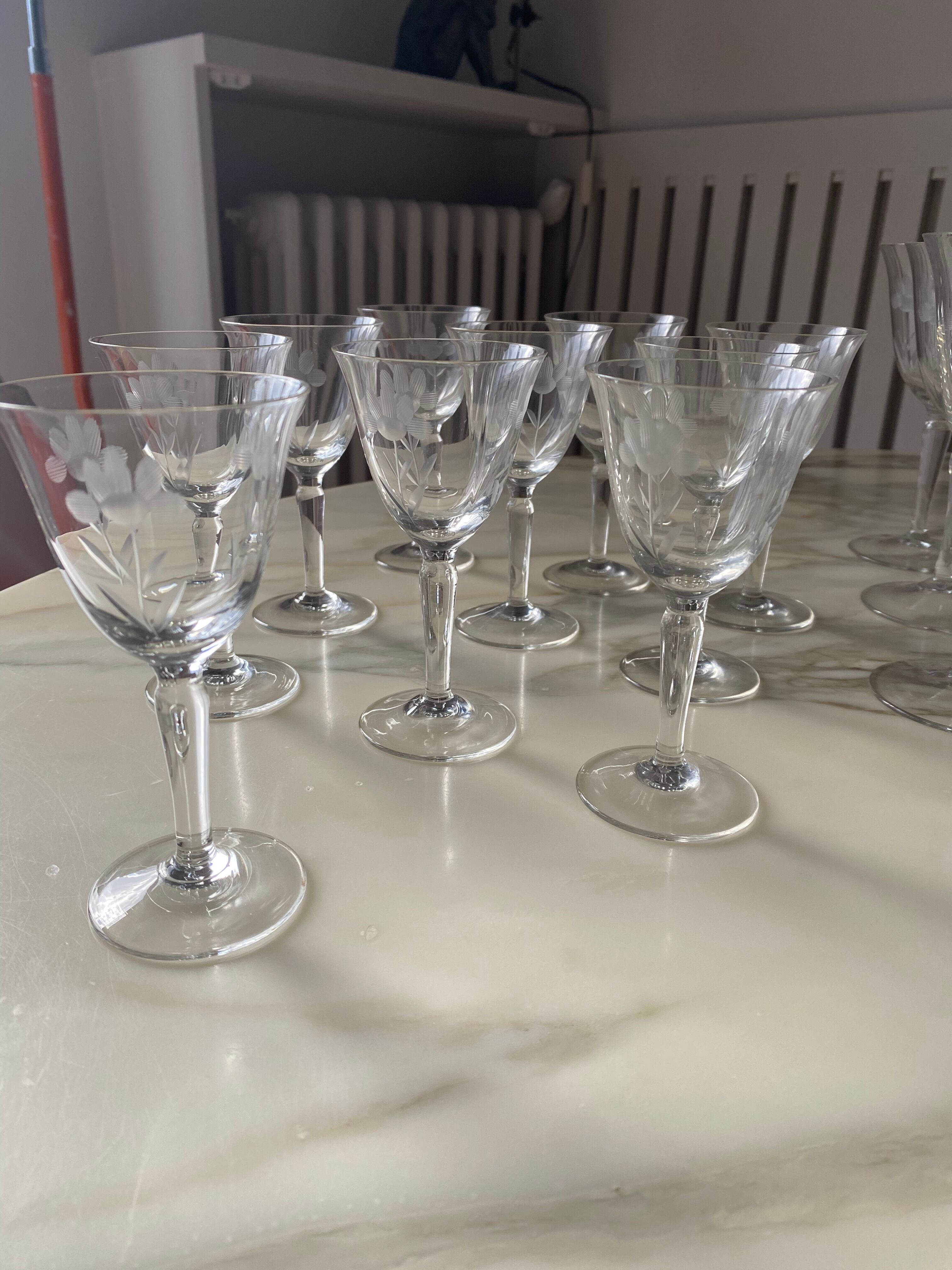 Engraved crystal glass service