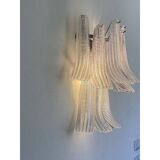 Contemporary Transparent Diamanted Murano Glass "Selle" Wall Sconces in Mazzega Style - A Pair
