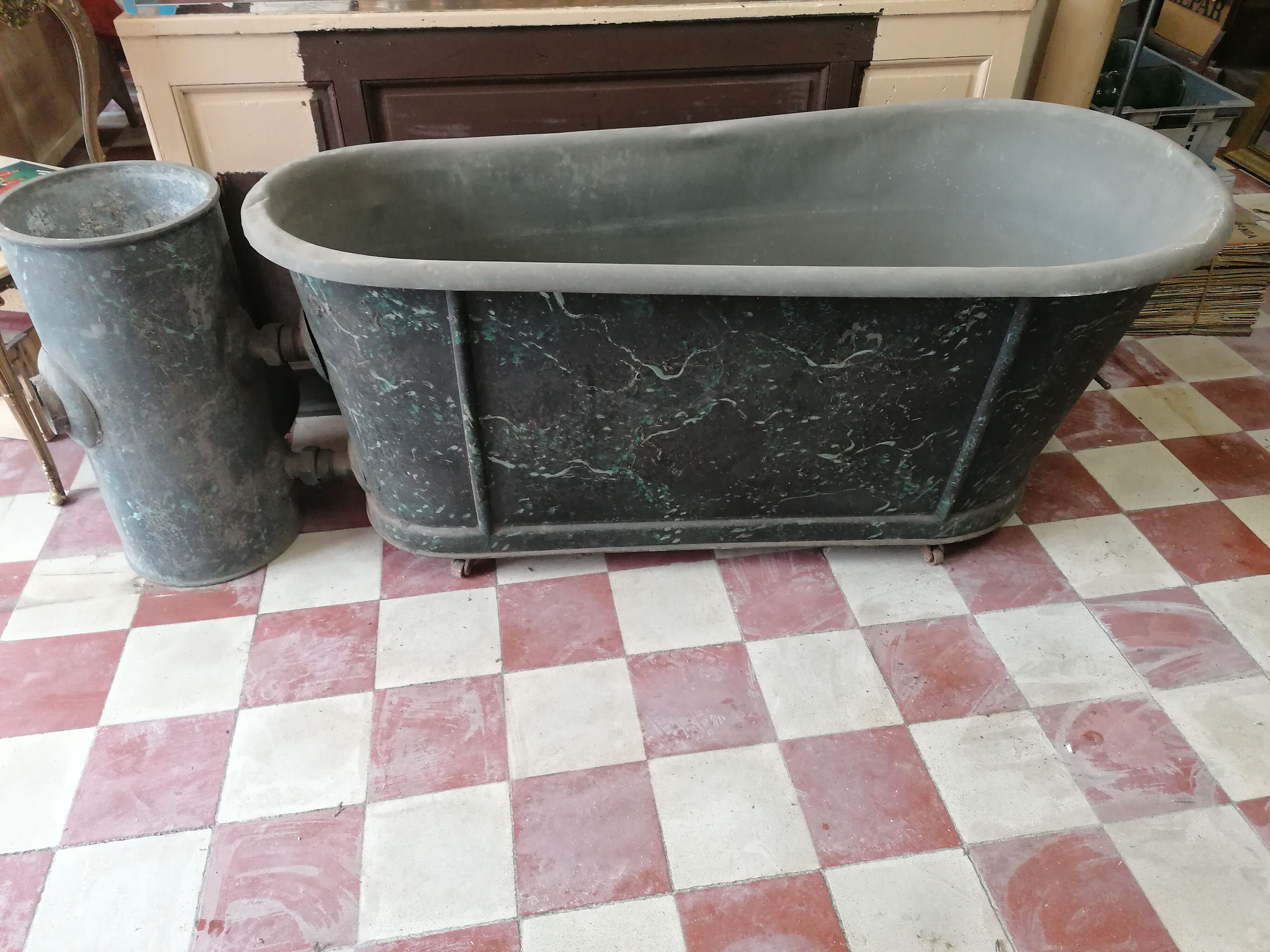 old bathtub with its stove