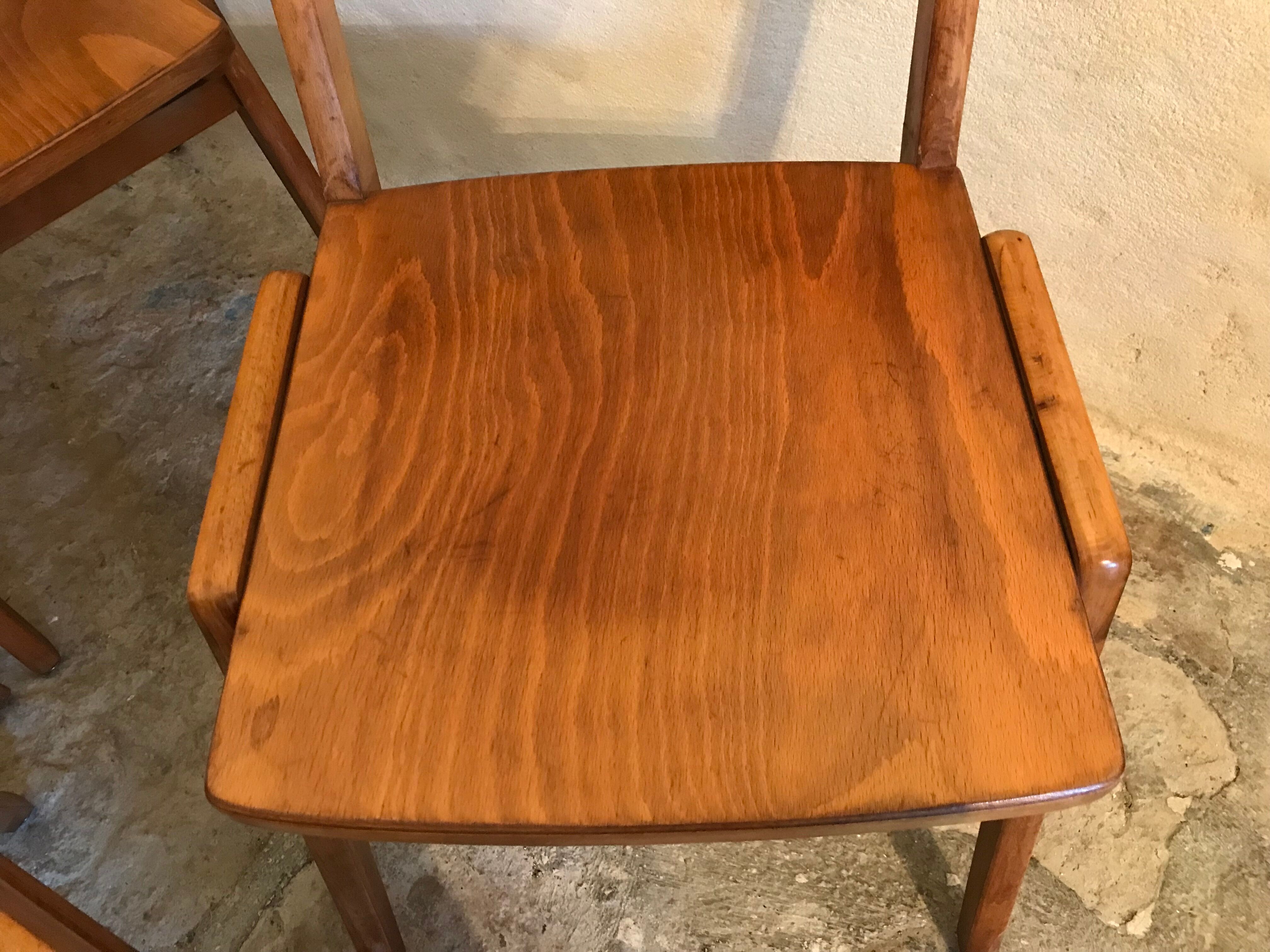 Set of 6 stackable chairs wood feet compass Germany 1960's