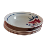 5 beige plates decorated with large red flowers years 50