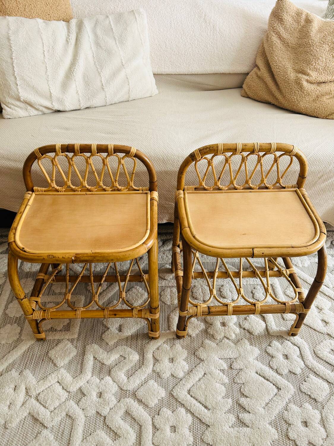 Two rattan bedside tables