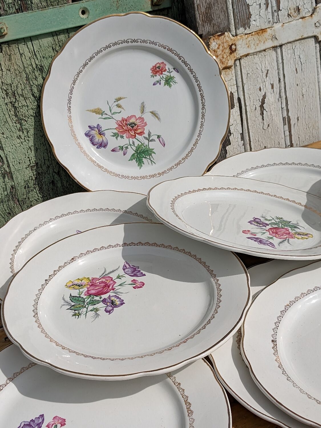 Set of 12 flat plates Digoin Sarreguemines