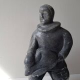 Inuit Art Soapstone Sculpture Eskimo Hunter/Fisherman Signed. 1960s