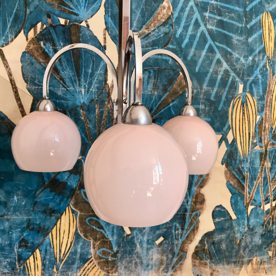 Suspension art deco en opaline rose