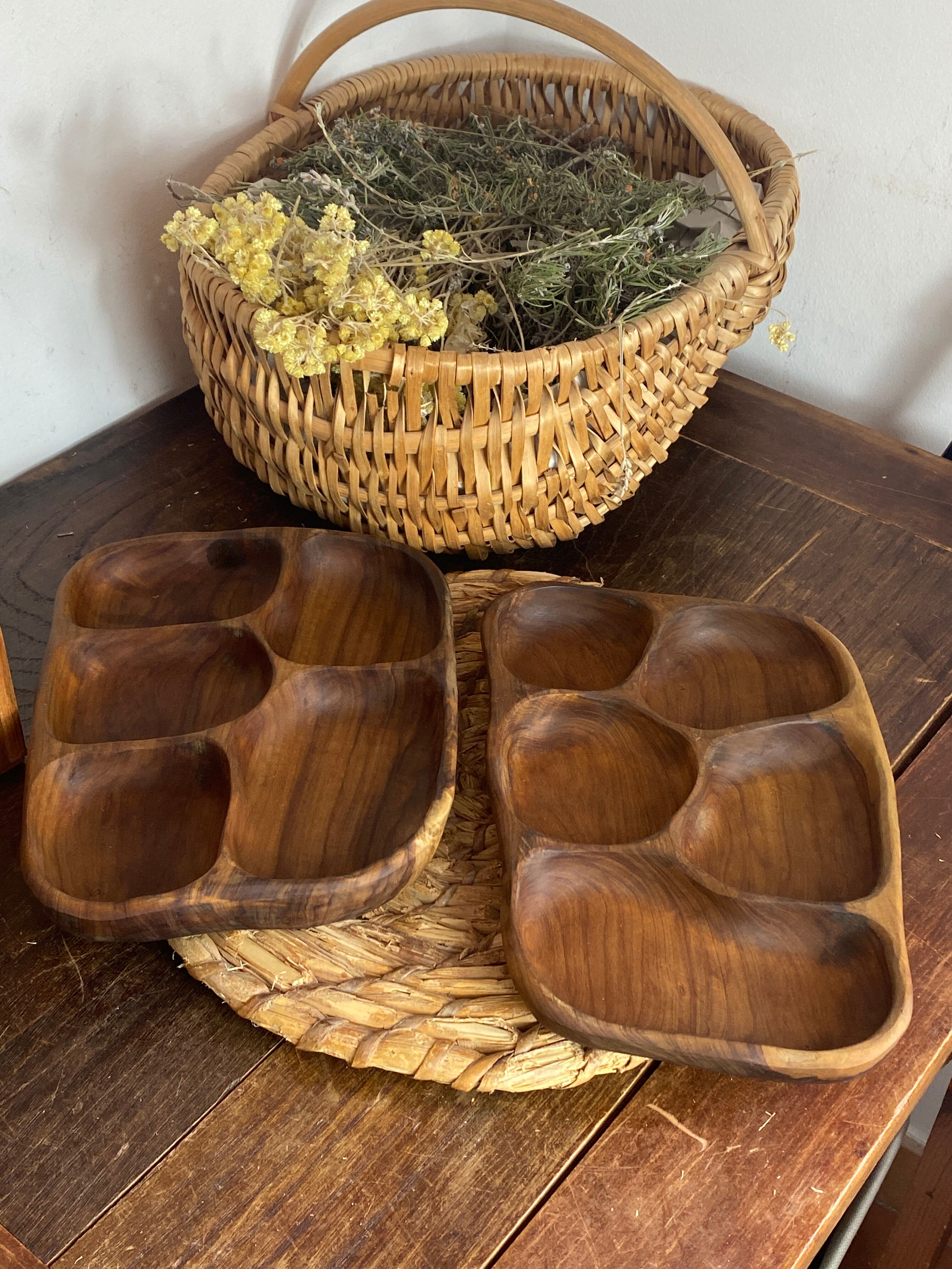 Olive wood platters, in organic shapes.
