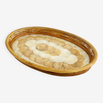 Mother-of-pearl and rattan tray