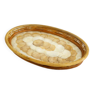Mother-of-pearl and rattan tray