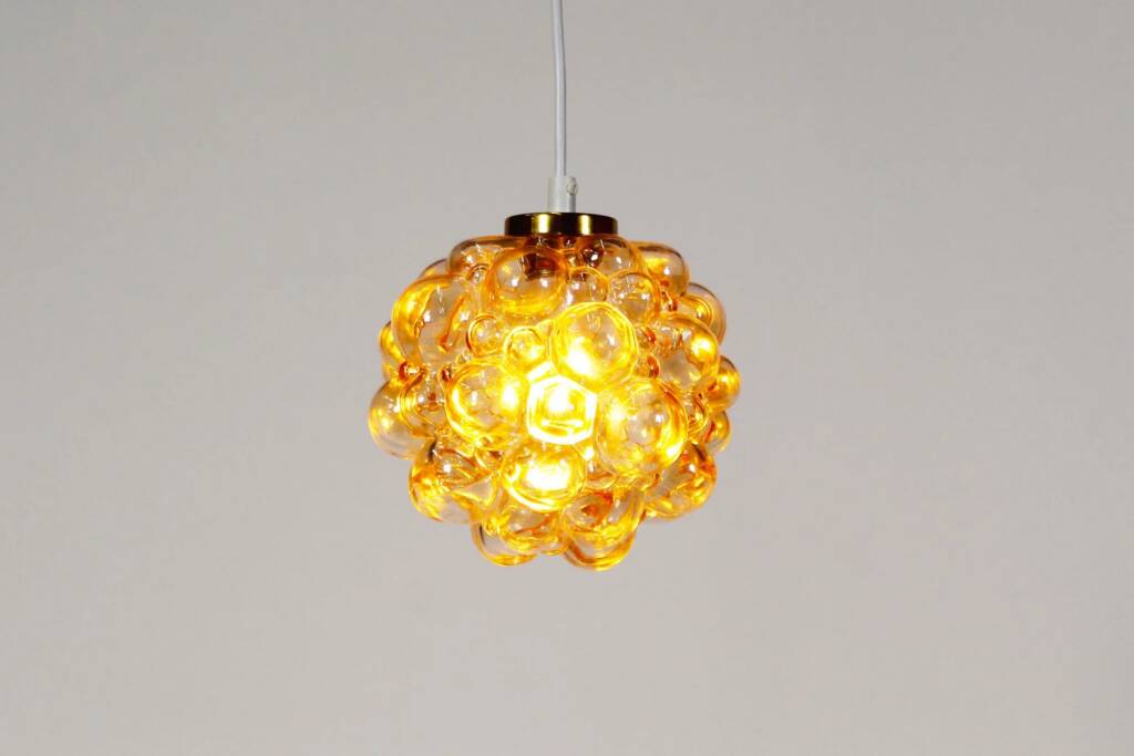 Small amber bubble glass pendant lights by Helena Tynell for Glashutte Limburg