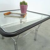 Glazen jaren 70 salontafel met chromen onderstel vintage