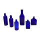 Set of 6 cobalt blue glass pharmacy bottles