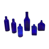 Set of 6 cobalt blue glass pharmacy bottles