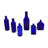 Set of 6 cobalt blue glass pharmacy bottles