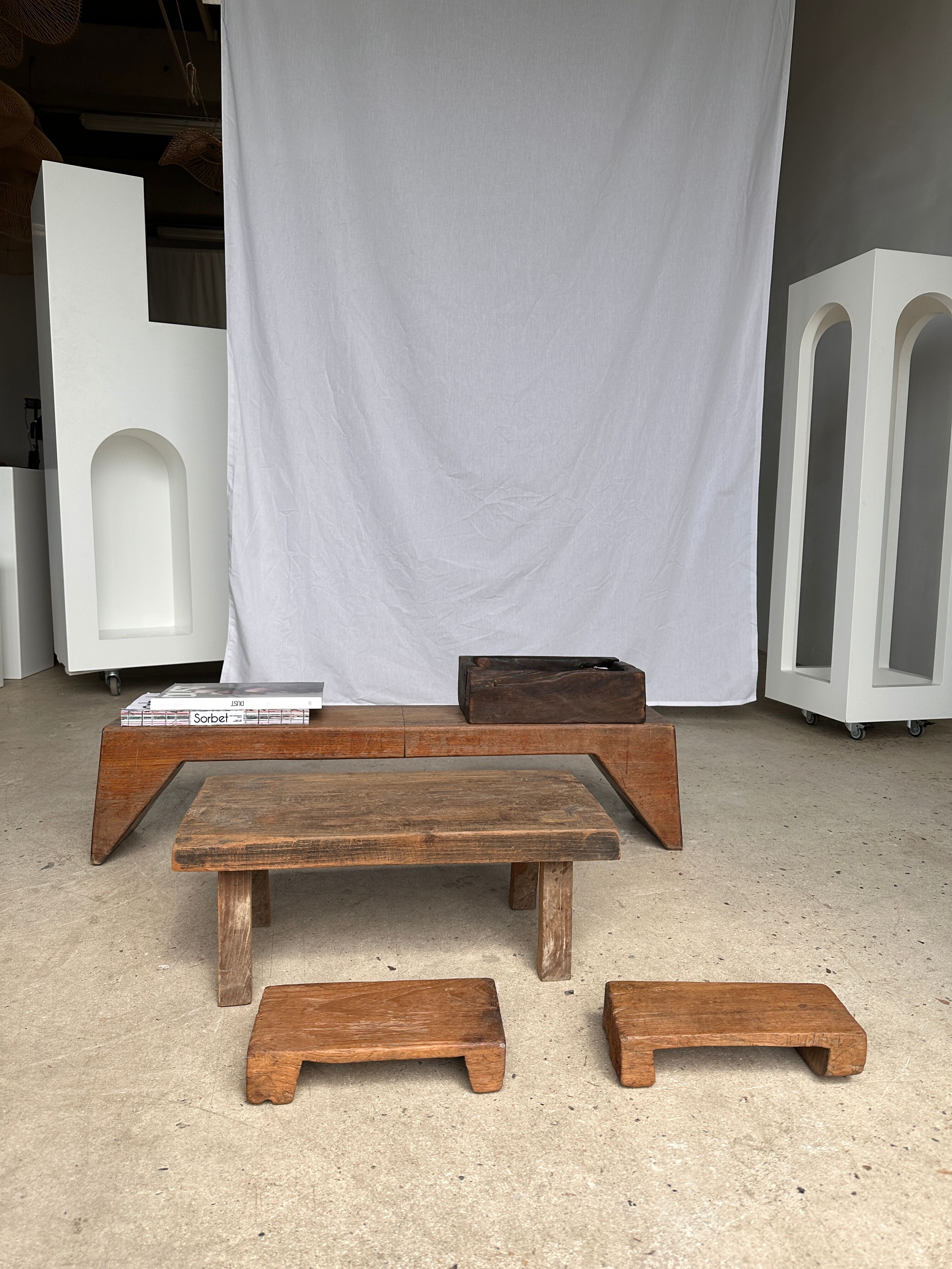 Mini Asian teak side stool blonde