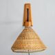 Mid-century adjustable wooden wall light with rattan shade, 1970s