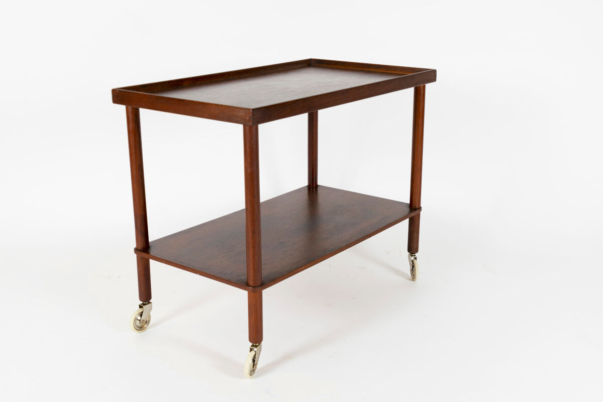 Danish designed rosewood rolling table-side cart, circa 1960