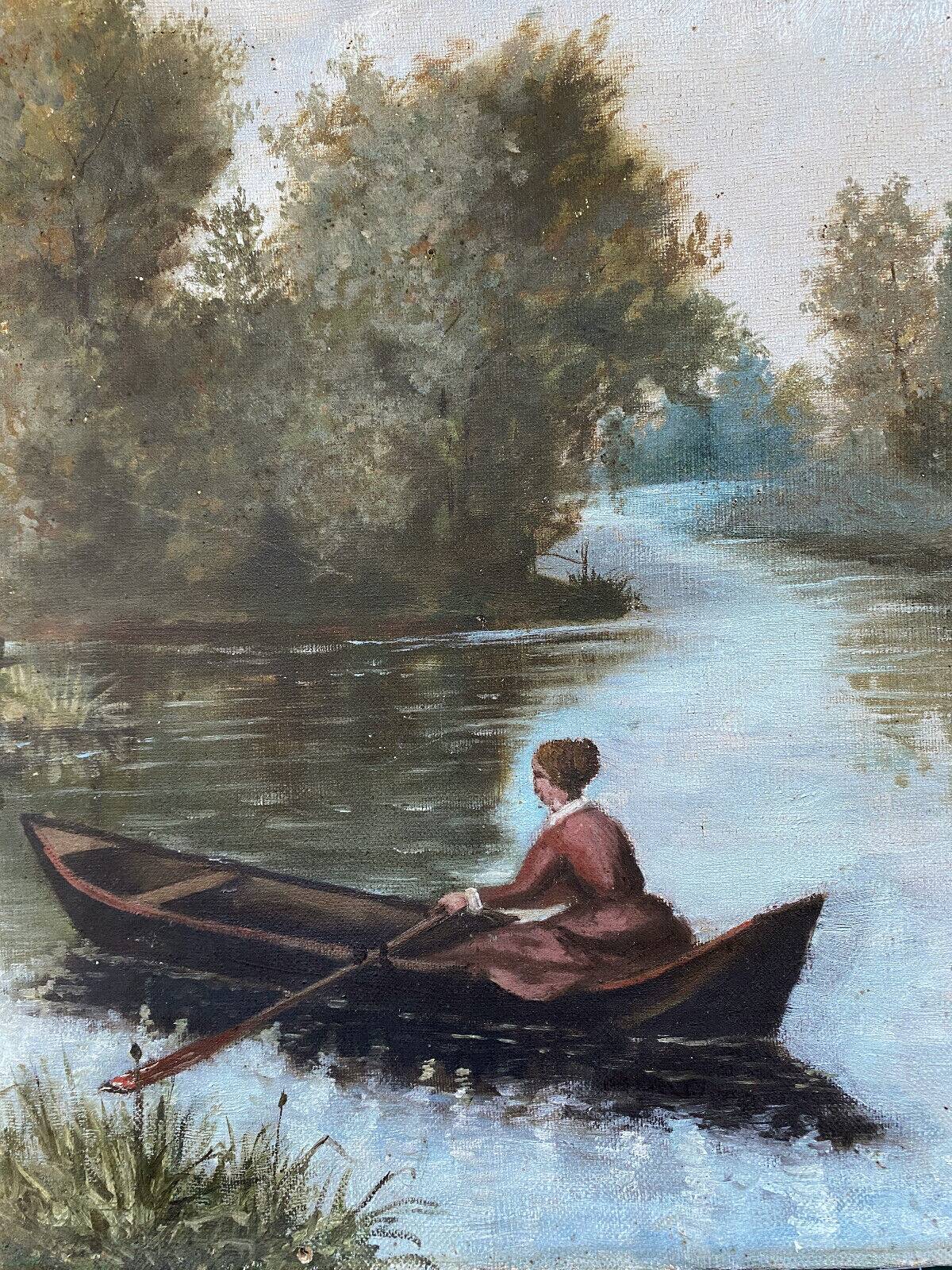 HST painting "River walk" 1883 signed Chaussemier for restoration