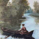 HST painting "River walk" 1883 signed Chaussemier for restoration