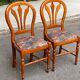 2 chaises bois massif chêne clair tissu fleurs