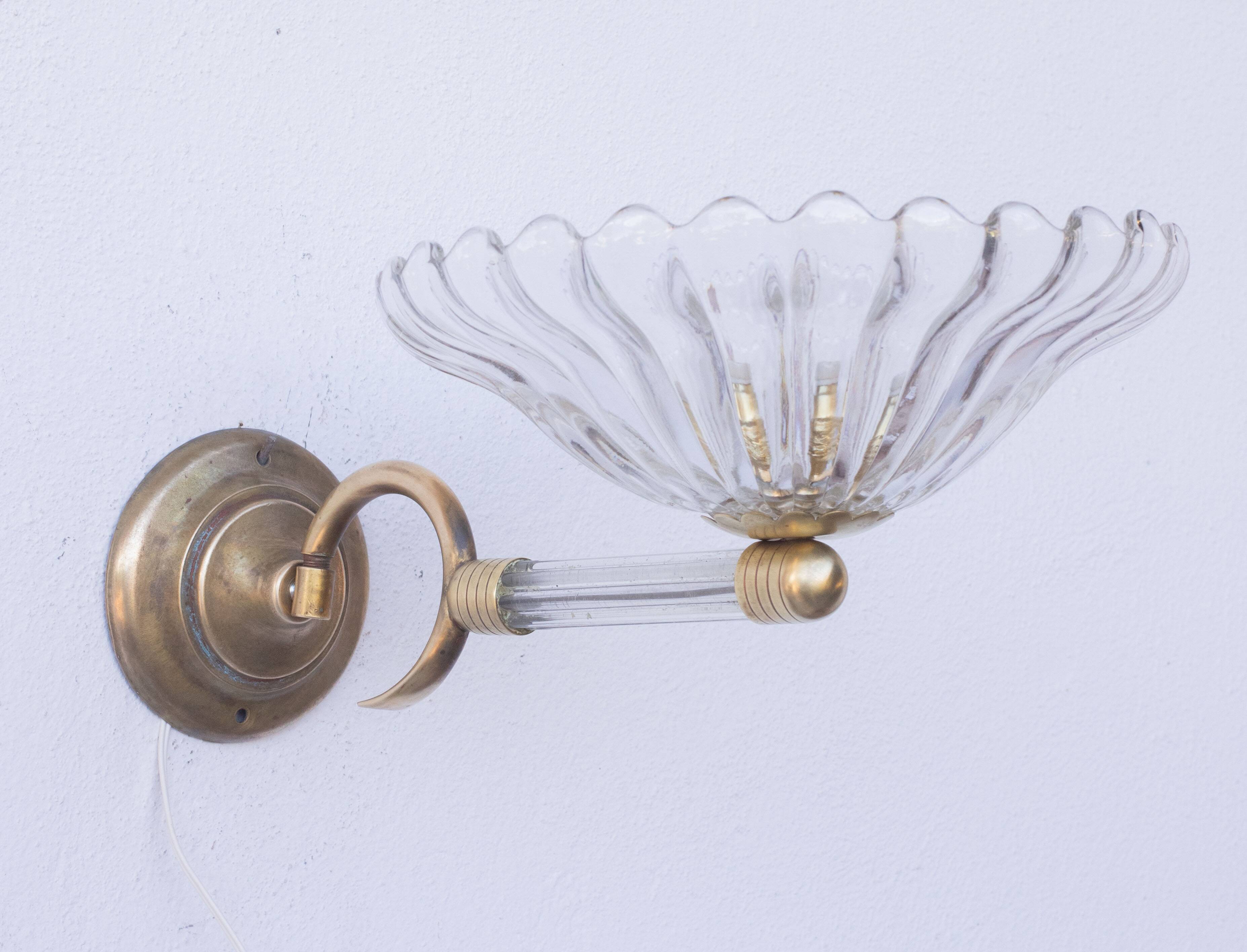 Set of 2 Wall Light Sconces by Barovier & Toso Glass Murano, Italy, 1950