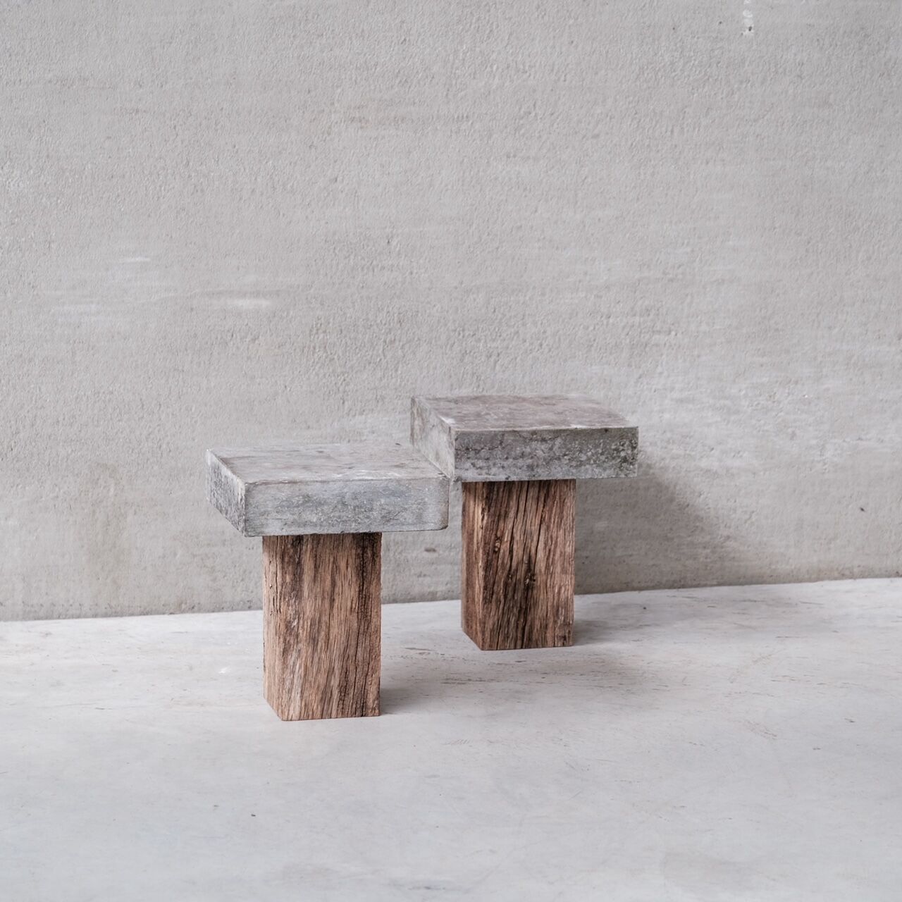 Pair of Wooden and Stone Pedestals or Side Tables (No.2)