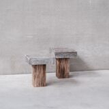 Pair of Wooden and Stone Pedestals or Side Tables (No.2)