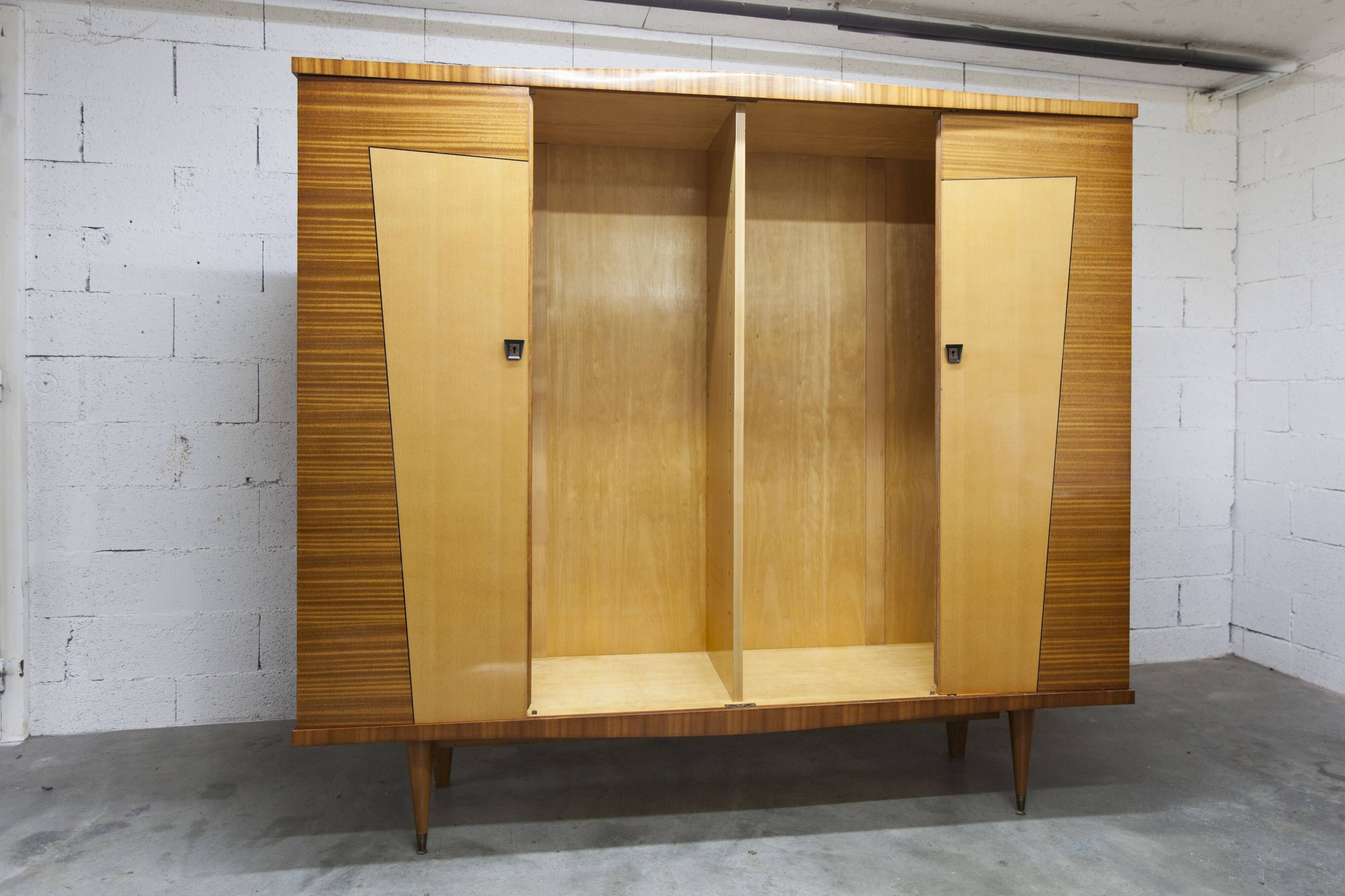 1960 Scandinavian wardrobe, atypical blond wood varnished, 4 doors 3