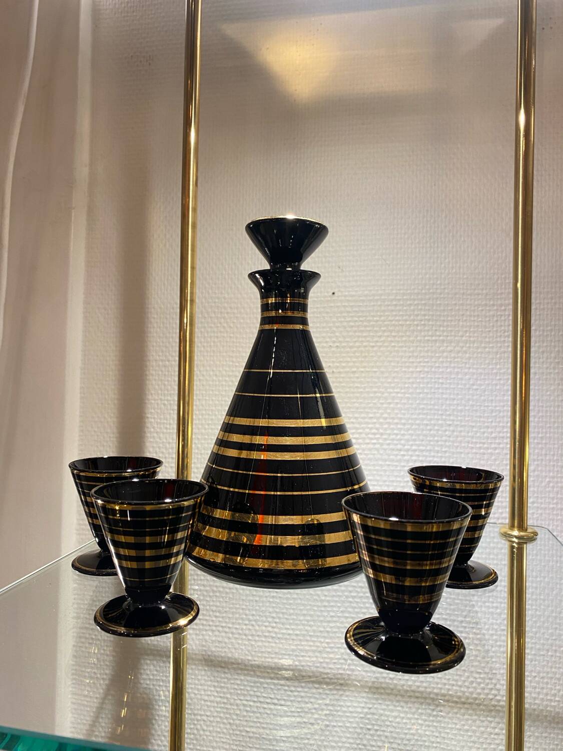 Art Deco hyalite glass liqueur set by Rupel Boom