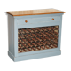 Vintage wooden furniture for 45 wine bottles with a drawer.