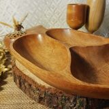 Wooden aperitif tray, leaf-shaped / empty vintage pocket